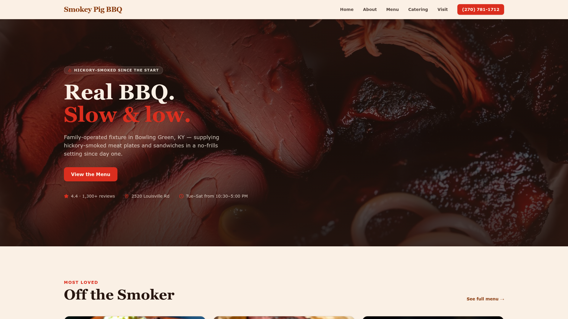 Smokey Pig BBQ website screenshot