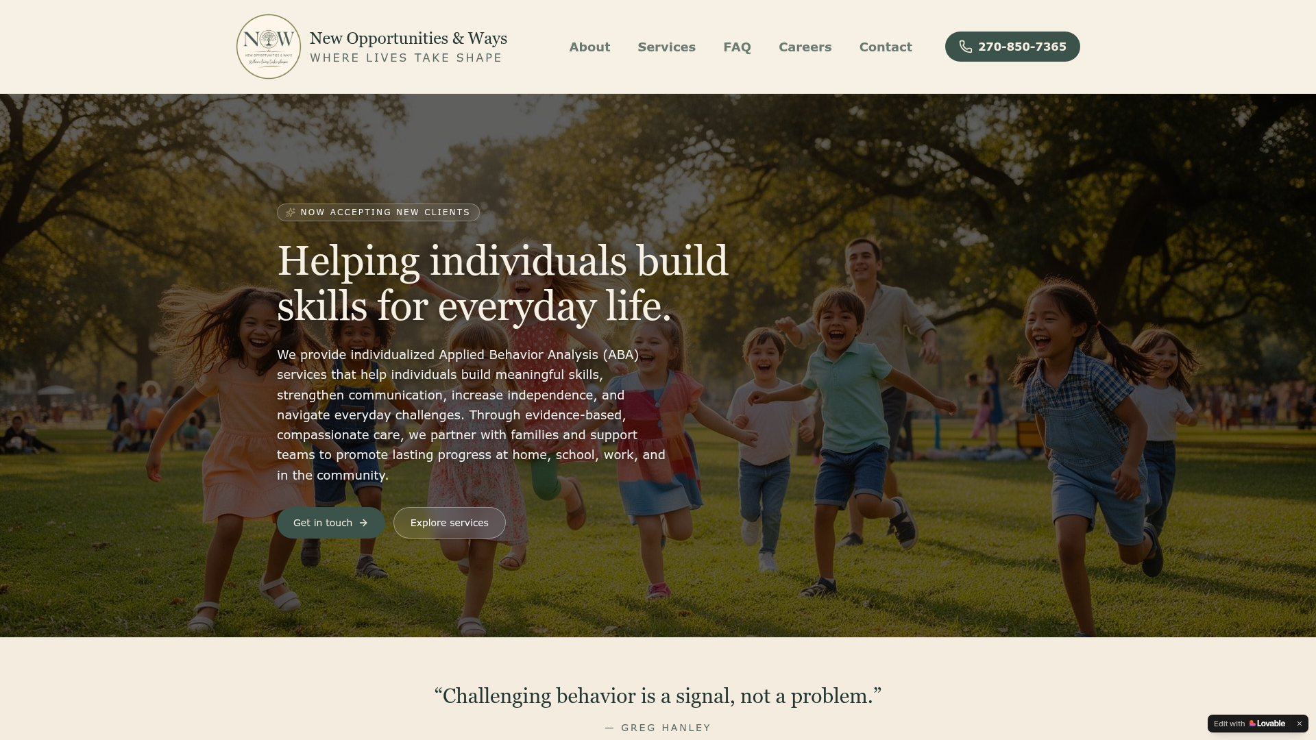 New Opportunities & Ways website screenshot