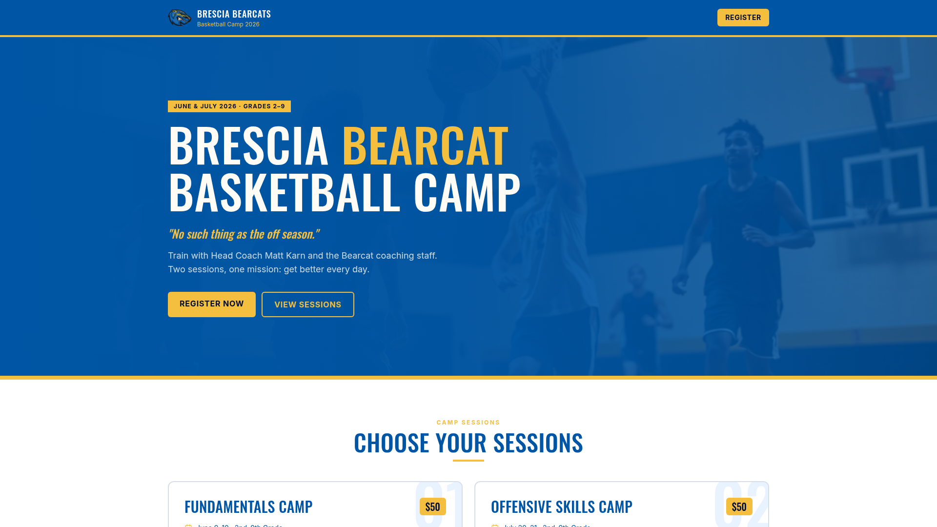 Brescia Bearcat Basketball Camp website screenshot